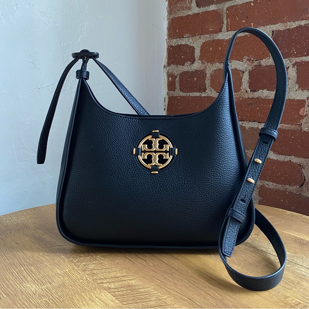 LIKE NEW Tory Burch Miller Small Pebbled Leather Hobo Bag In Black